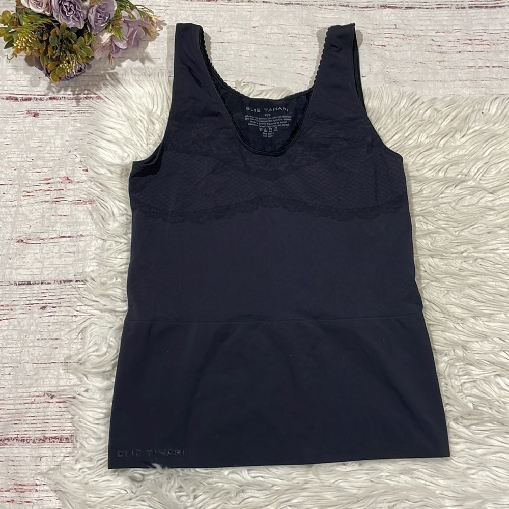 Elie Tahari Black Faux Lace Detail Shapewear Seamless Tank